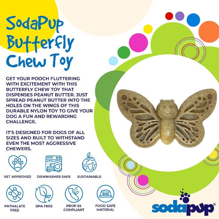 Butterfly Nylon Chew & Enrichment Toy | 2-in-1 for Aggressive Chewers | SodaPup