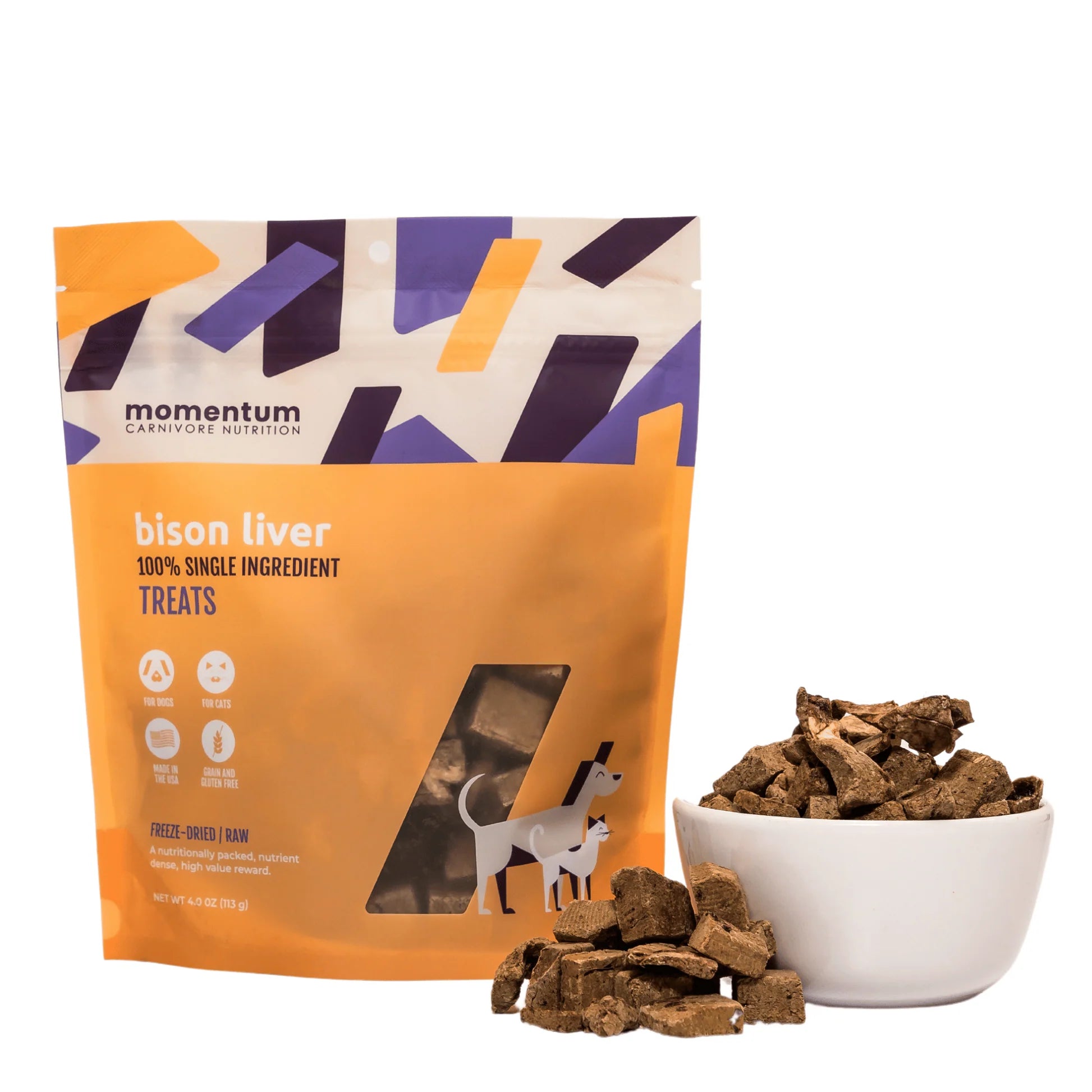 Momentum Freeze-Dried Bison Liver Treats for Dogs & Cats | Single Ingredient, High-Protein
