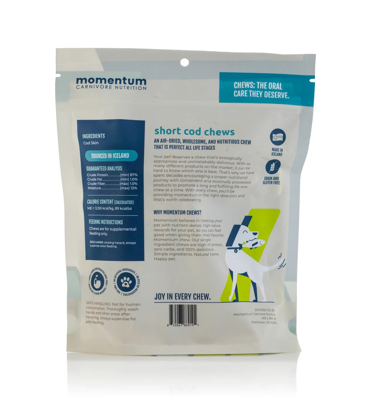 Momentum Air-Dried Short Cod Chews 3-Pack for Dogs | Single Ingredient, High-Protein