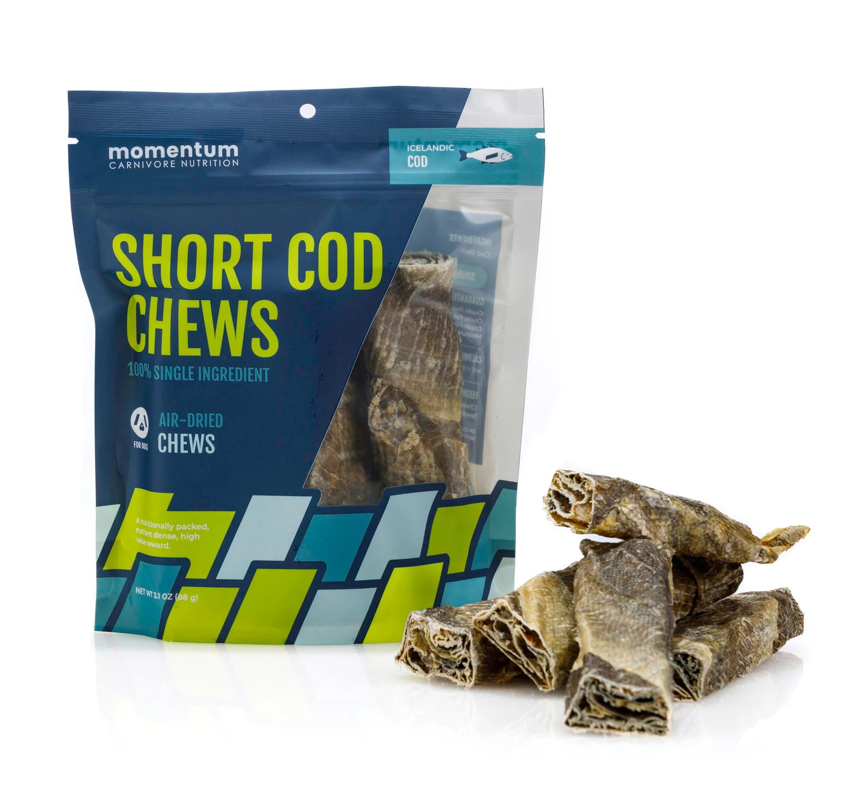 Momentum Air-Dried Short Cod Chews 3-Pack for Dogs | Single Ingredient, High-Protein