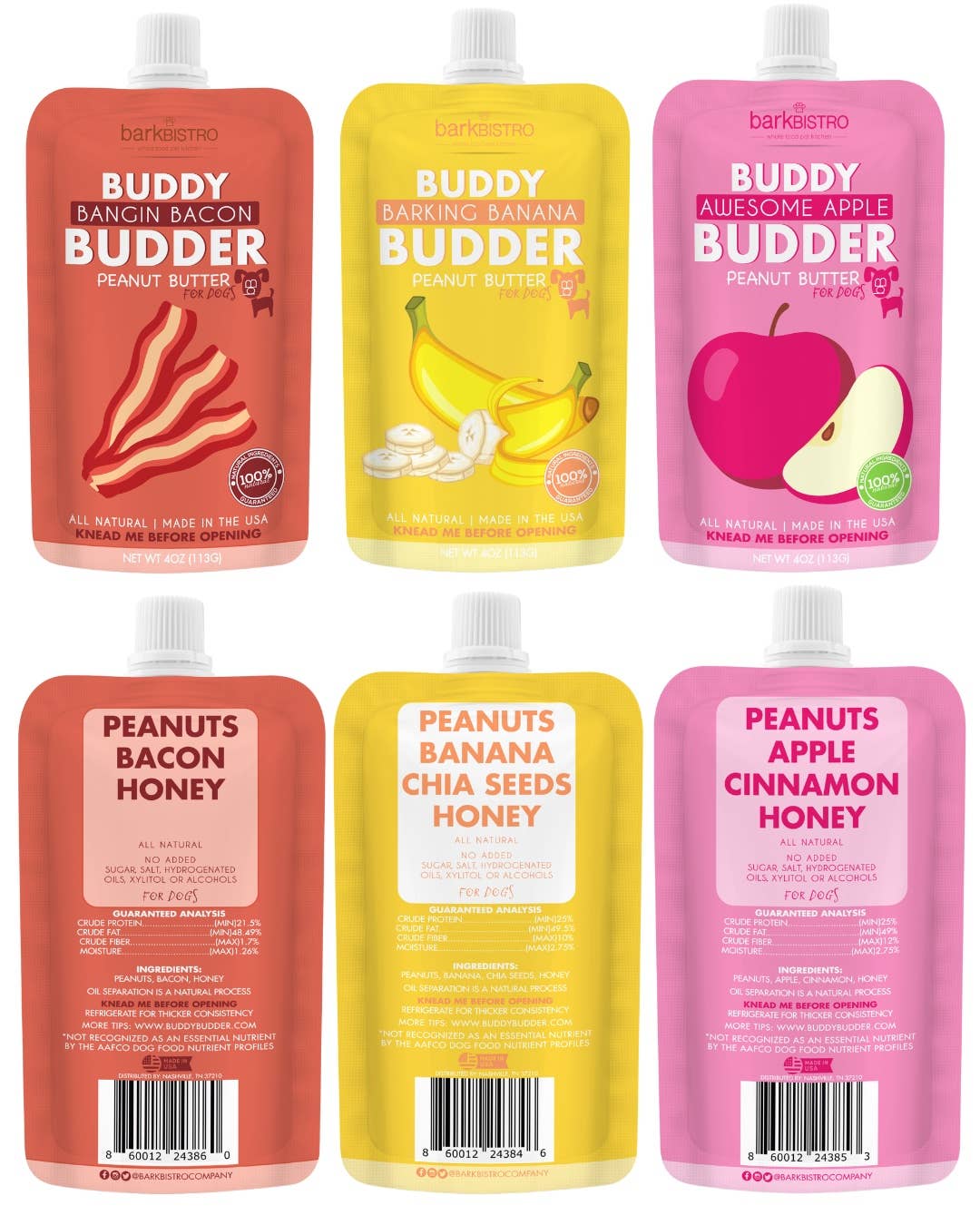 Bacon, Apple, Banana Buddy Budders 100% All Natural, Made in USA