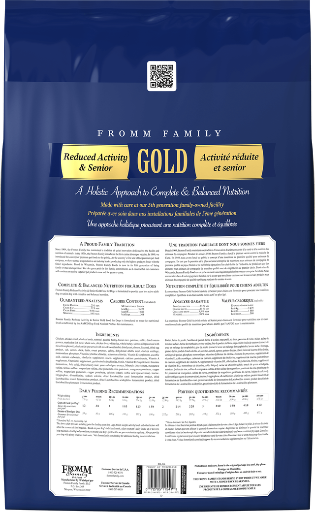 Fromm Reduced Activity & Senior Gold Dog Food 30lbs